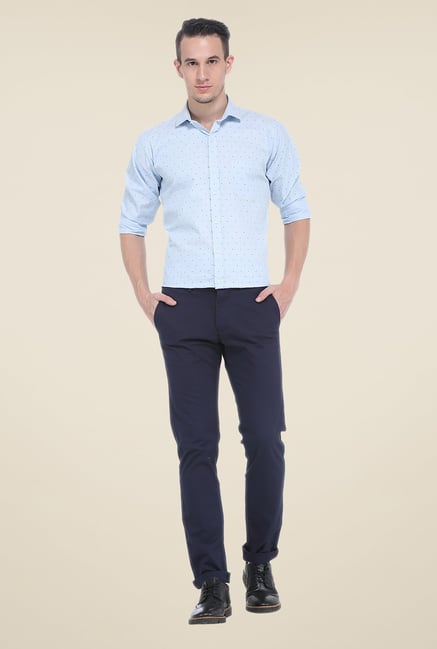 Basics Blue Printed Slim Fit Shirt Basics Blue Printed Slim Fit Shirt