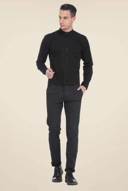 Basics Black Solid Slim Fit Shirt Basics Black Solid Slim Fit Shirt