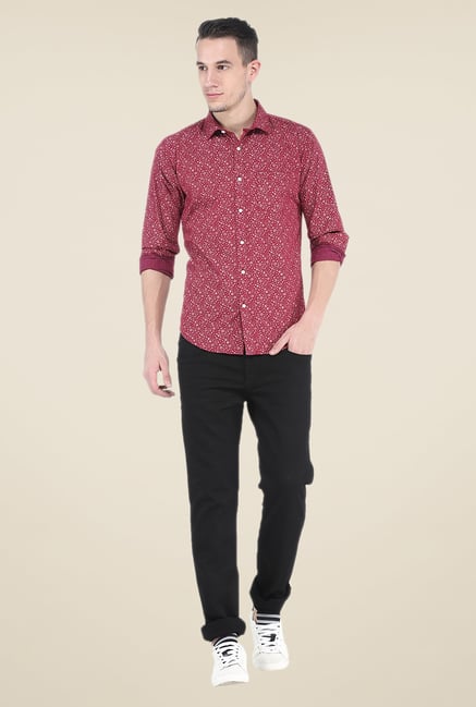 Basics Maroon Printed Shirt Basics Maroon Printed Shirt