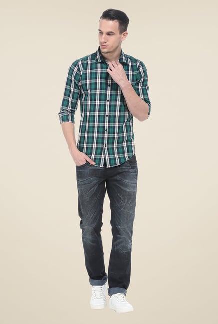 Basics Green Checks Full Sleeve Cotton Shirt Basics Green Checks Full Sleeve Cotton Shirt