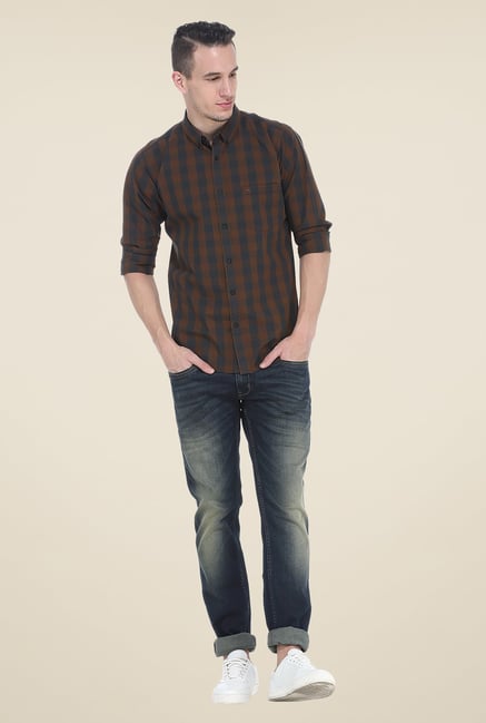 Basics Brown Checks Full Sleeve Shirt Basics Brown Checks Full Sleeve Shirt