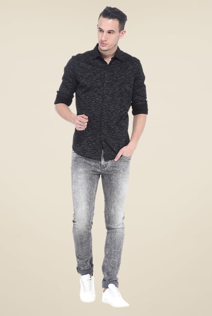 Basics Black Printed Full Sleeve Cotton Shirt Basics Black Printed Full Sleeve Cotton Shirt