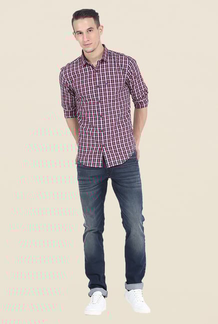 Basics Red Slim Fit Full Sleeve Cotton Shirt Basics Red Slim Fit Full Sleeve Cotton Shirt