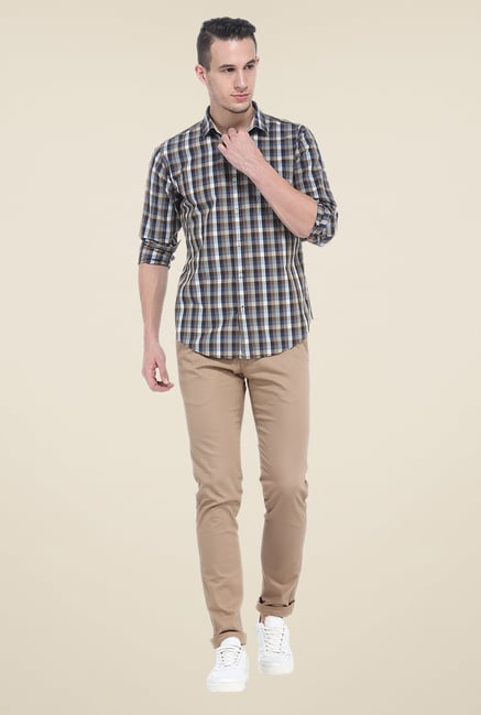 Basics Brown Checks Full Sleeve Slim Fit Shirt Basics Brown Checks Full Sleeve Slim Fit Shirt