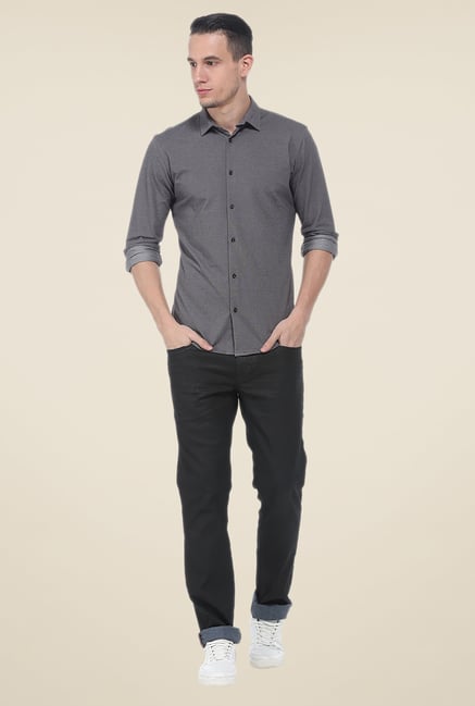 Basics Grey Textured Shirt Basics Grey Textured Shirt