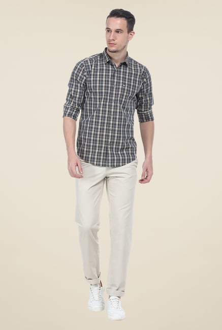 Basics Olive Checks Slim Fit Shirt Basics Olive Checks Slim Fit Shirt