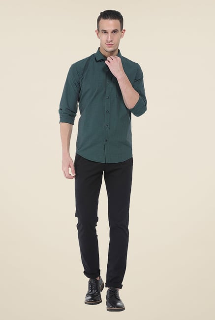 Basics Green Checks Slim Fit Full Sleeve Cotton Shirt Basics Green Checks Slim Fit Full Sleeve Cotton Shirt