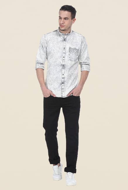 Basics Grey Textured Slim Fit Shirt Basics Grey Textured Slim Fit Shirt