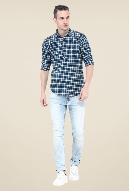 Basics Blue Checks Cotton Full Sleeve Slim Fit Shirt Basics Blue Checks Cotton Full Sleeve Slim Fit Shirt
