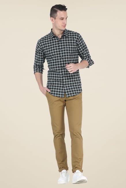 Basics Brown Checks Full Sleeve Cotton Shirt Basics Brown Checks Full Sleeve Cotton Shirt