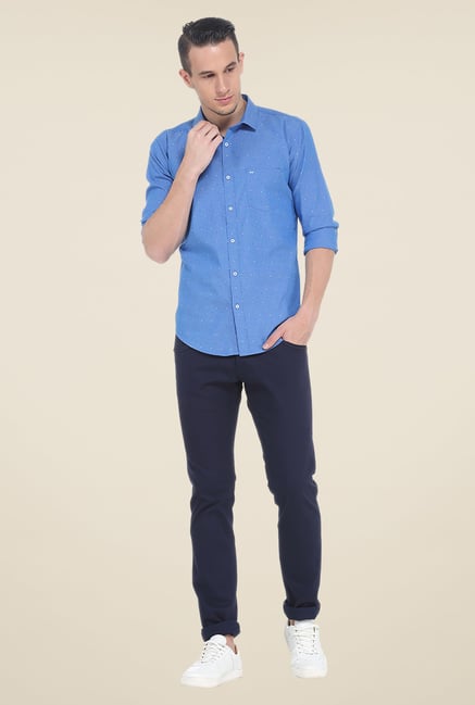 Basics Blue Printed Slim Fit Cotton Shirt Basics Blue Printed Slim Fit Cotton Shirt
