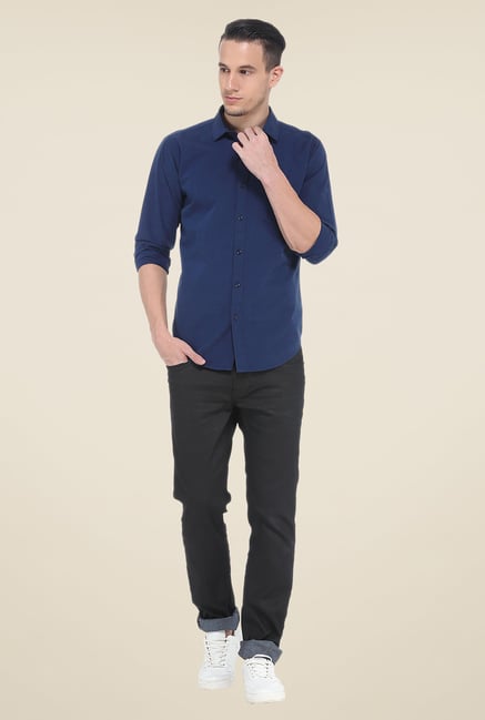 Basics Blue Solid Slim Fit Shirt Basics Blue Solid Slim Fit Shirt