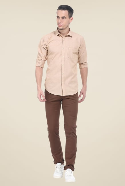 Basics Beige Solid Slim Fit Shirt Basics Beige Solid Slim Fit Shirt