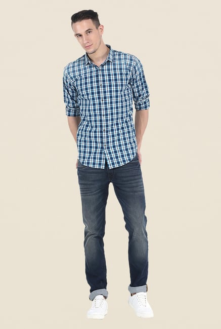 Basics Navy Checks Slim Fit Full Sleeve Shirt Basics Navy Checks Slim Fit Full Sleeve Shirt