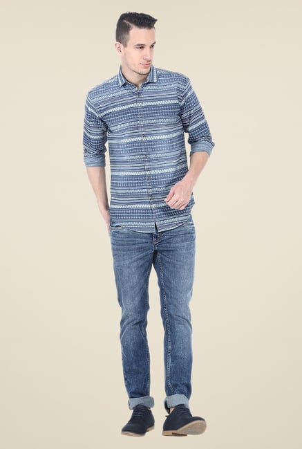 Basics Blue Printed Full Sleeve Shirt Basics Blue Printed Full Sleeve Shirt