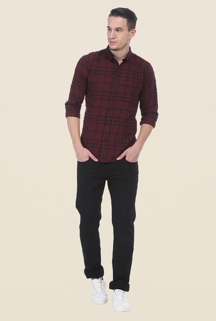 Basics Maroon Checks Slim Fit Shirt Basics Maroon Checks Slim Fit Shirt