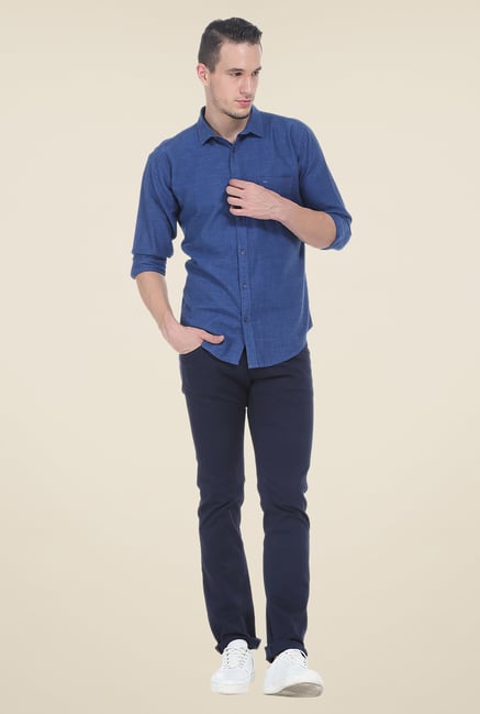 Basics Blue Self Print Shirt Basics Blue Self Print Shirt