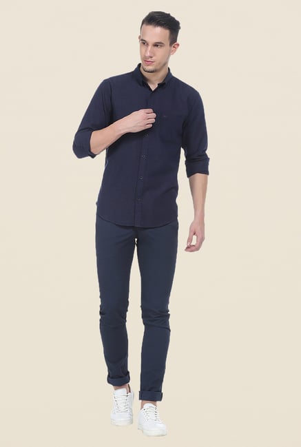 Basics Navy Textured Shirt Basics Navy Textured Shirt