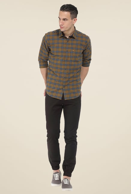 Basics Brown Checks Full Sleeve Slim Fit Cotton Shirt Basics Brown Checks Full Sleeve Slim Fit Cotton Shirt