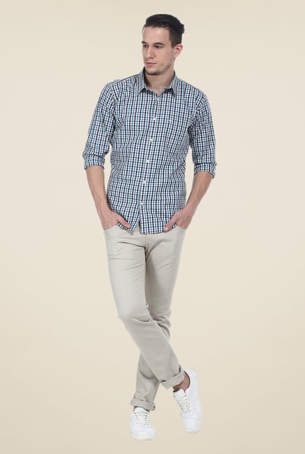 Basics Turquoise Checks Slim Fit Shirt Basics Turquoise Checks Slim Fit Shirt
