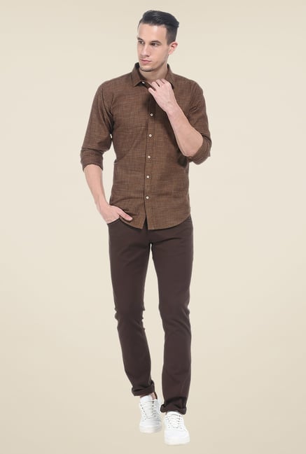 Basics Brown Self Print Shirt Basics Brown Self Print Shirt
