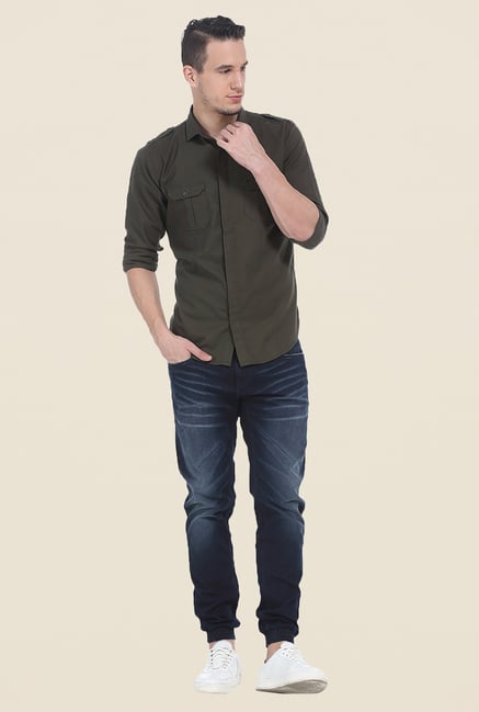 Basics Olive Solid Shirt Basics Olive Solid Shirt