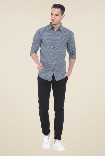 Basics Blue Checks Cotton Slim Fit Shirt Basics Blue Checks Cotton Slim Fit Shirt