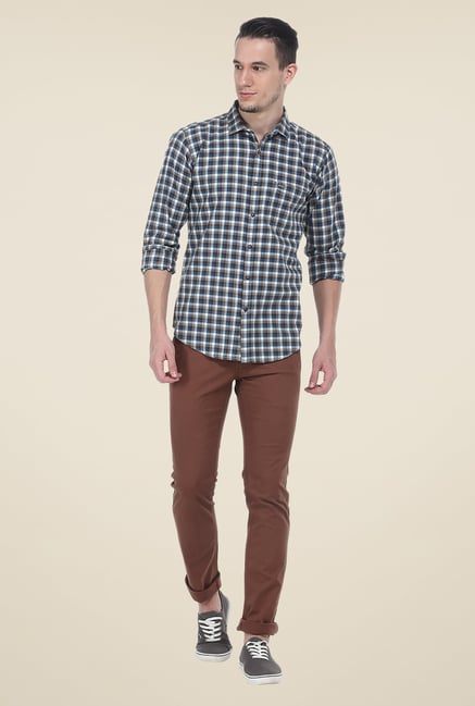 Basics Brown Checks Slim Fit Cotton Shirt Basics Brown Checks Slim Fit Cotton Shirt