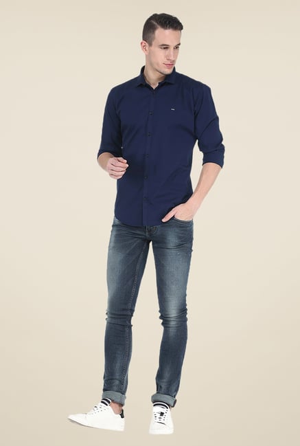 Basics Navy Solid Full Sleeve Shirt Basics Navy Solid Full Sleeve Shirt