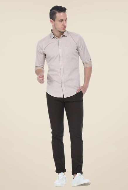 Basics Beige Solid Full Sleeve Shirt Basics Beige Solid Full Sleeve Shirt