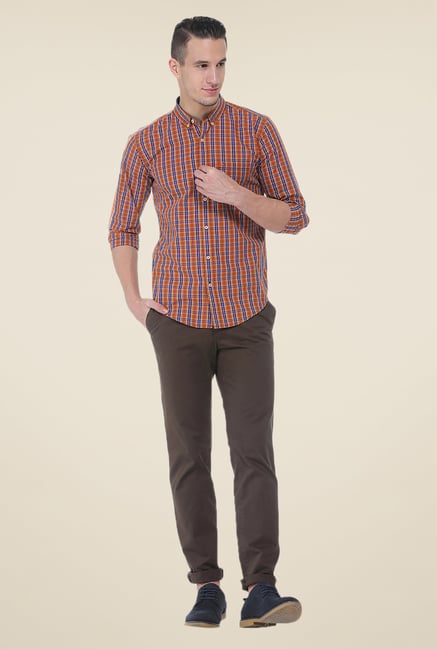 Basics Orange Checks Slim Fit Shirt Basics Orange Checks Slim Fit Shirt