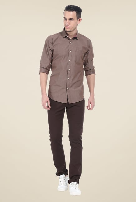 Basics Brown Solid Slim Fit Shirt Basics Brown Solid Slim Fit Shirt