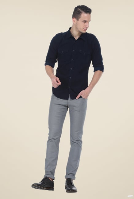 Basics Navy Solid Slim Fit Shirt Basics Navy Solid Slim Fit Shirt