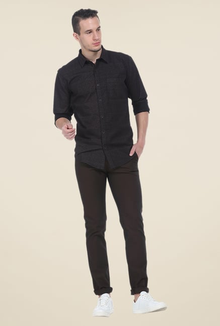 Basics Brown Printed Slim Fit Shirt Basics Brown Printed Slim Fit Shirt