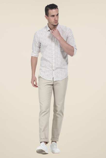 Basics Beige Printed Slim Fit Shirt Basics Beige Printed Slim Fit Shirt
