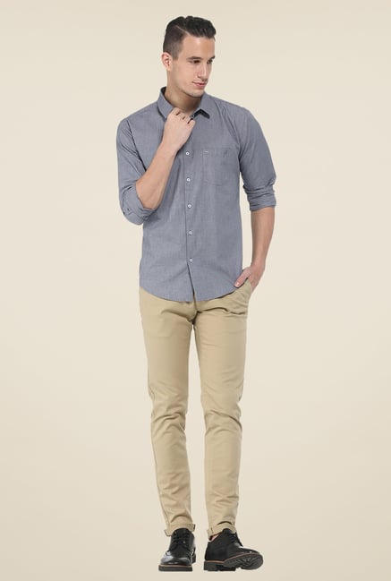 Basics Grey Textured Full Sleeve Shirt Basics Grey Textured Full Sleeve Shirt