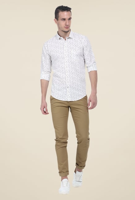 Basics White Printed Full Sleeve Shirt Basics White Printed Full Sleeve Shirt