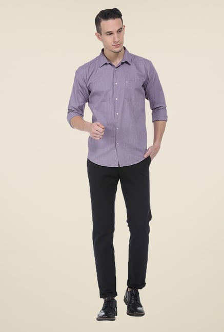 Basics Purple Textured Slim Fit Shirt Basics Purple Textured Slim Fit Shirt