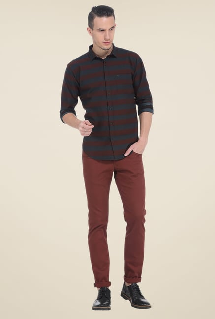 Basics Red Striped Slim Fit Shirt Basics Red Striped Slim Fit Shirt