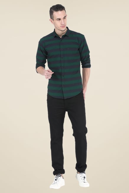 Basics Green Striped Slim Fit Shirt Basics Green Striped Slim Fit Shirt