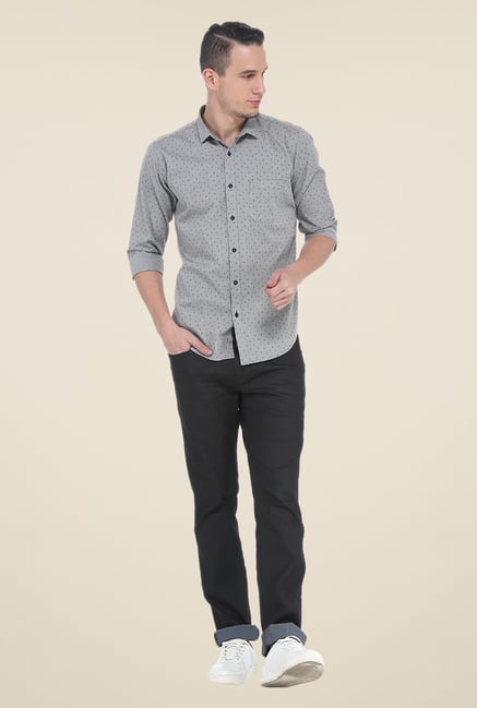 Basics Grey Printed Slim Fit Shirt Basics Grey Printed Slim Fit Shirt