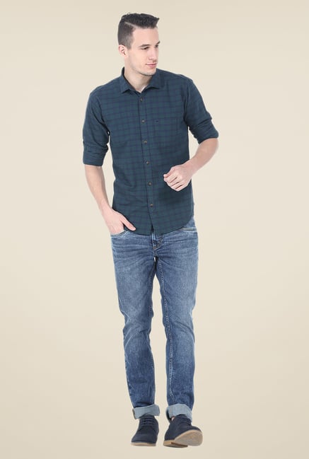 Basics Blue Checks Cotton Full Sleeve Shirt Basics Blue Checks Cotton Full Sleeve Shirt