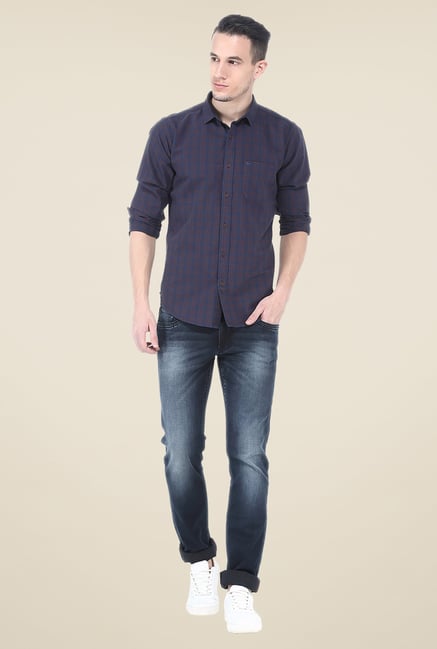 Basics Navy Checks Slim Fit Cotton Shirt Basics Navy Checks Slim Fit Cotton Shirt