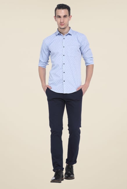 Basics Blue Printed Cotton Shirt Basics Blue Printed Cotton Shirt