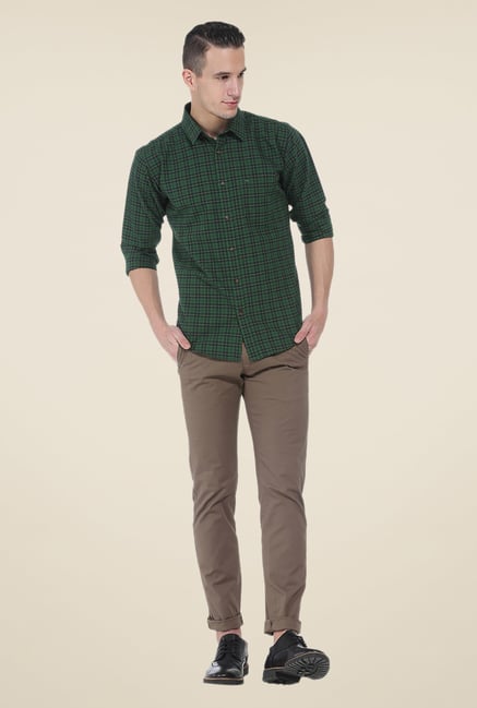 Basics Green Checks Slim Fit Full Sleeve Shirt Basics Green Checks Slim Fit Full Sleeve Shirt