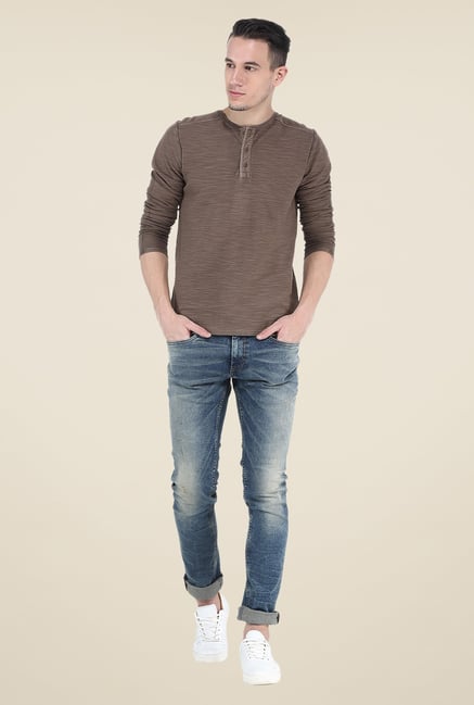 Basics Brown Textured T Shirt Basics Brown Textured T Shirt