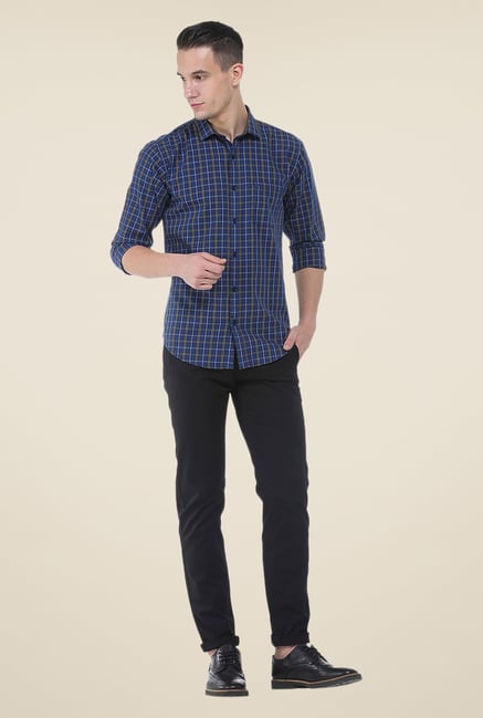 Basics Dark Blue Checks Slim Fit Cotton Shirt Basics Dark Blue Checks Slim Fit Cotton Shirt