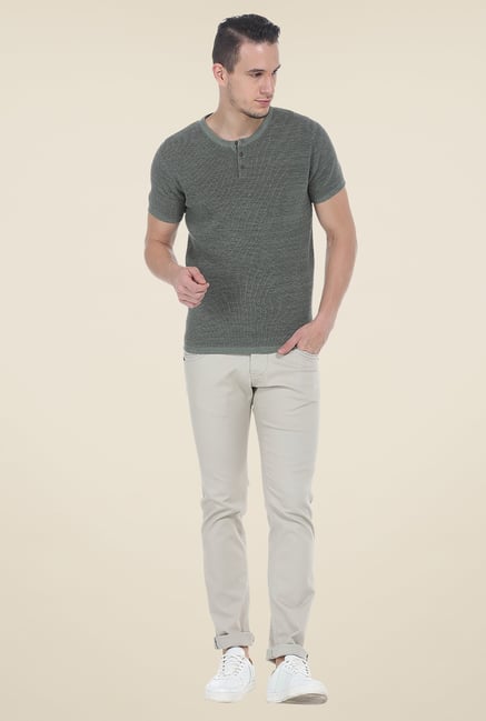 Basics Olive Textured T Shirt Basics Olive Textured T Shirt