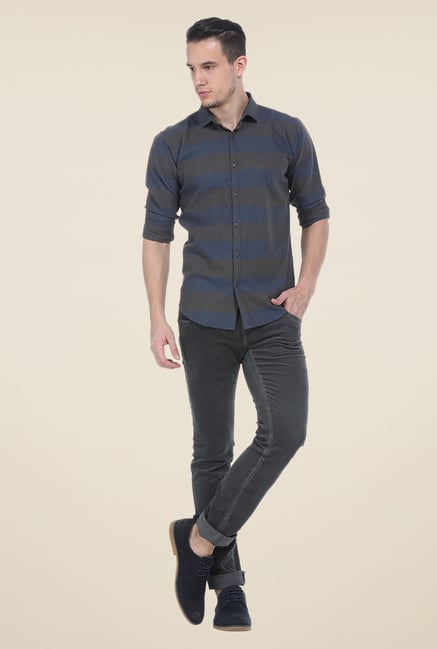 Basics Navy & Grey Striped Shirt Basics Navy & Grey Striped Shirt