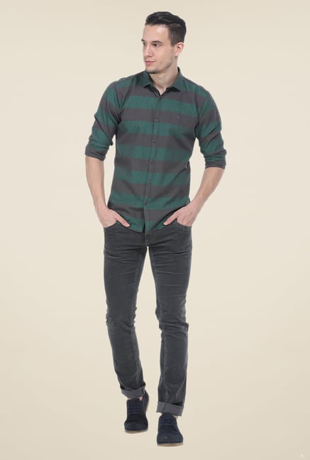 Basics Green & Grey Striped Shirt Basics Green & Grey Striped Shirt